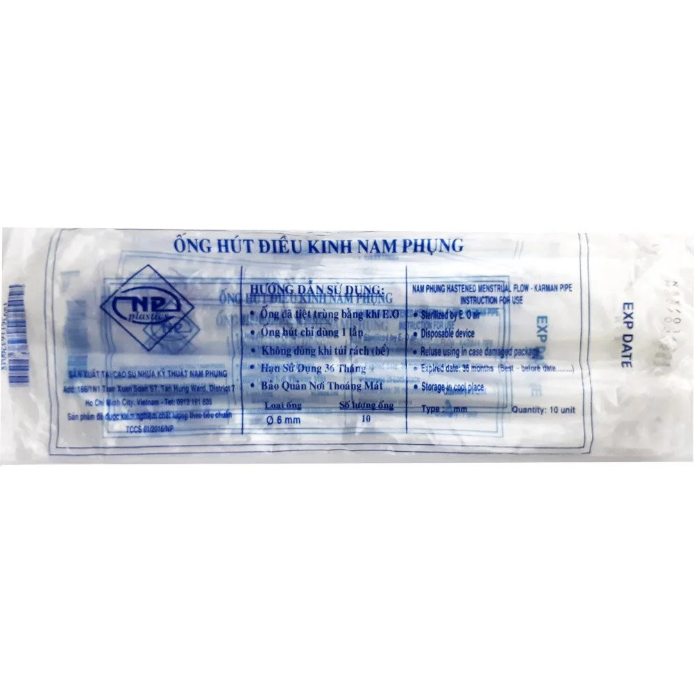 Ống hút điều kinh tiệt trùng Nam Phụng 4,5,6 ( bịch/10 ống )
